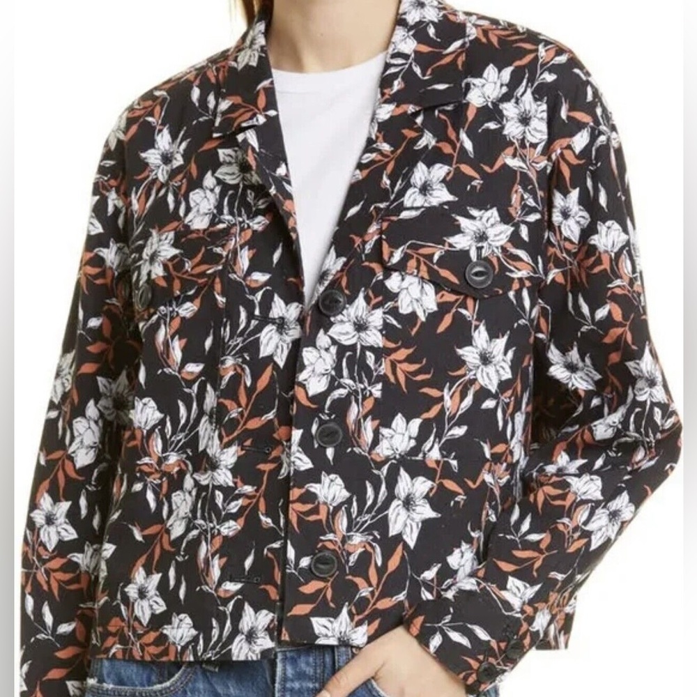 Rag & Bone Jessie Black Floral Printed Linen Shirt Jacket Size M